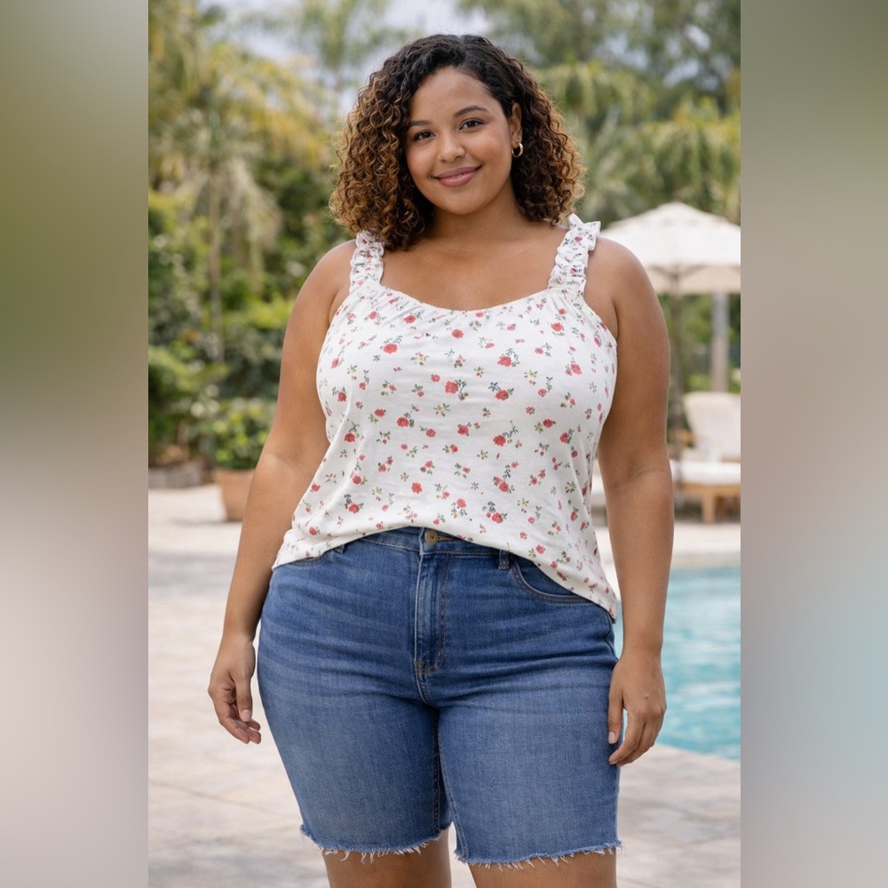 White Birch Ivory Floral Ruffle Sleeve Knit Top | Size XL - Picture 2 of 9